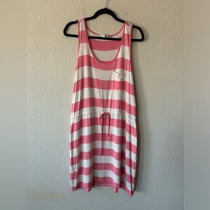 Olive & Oak Women's Summer Stripe Sleeveless Sun‎ Dress -L coral & oatmeal